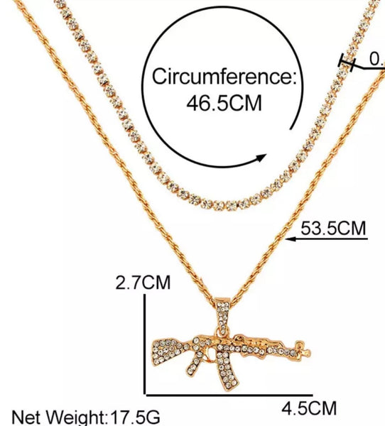 AK47 Multilayer Rhinestone Chain Necklace