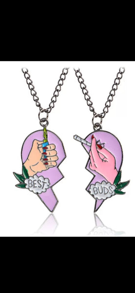 2pcs/Set Splice Best Friends Forever Best Buds Lighter and Joint Broken Heart Shape Pendant Necklace