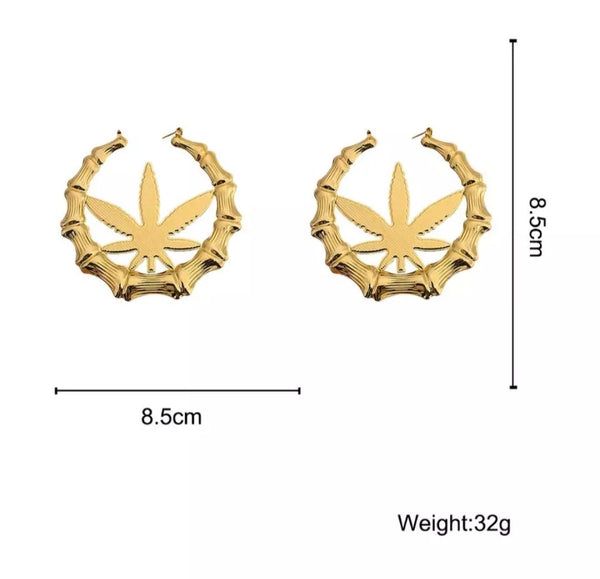 Gold bamboo kush leaf earrings